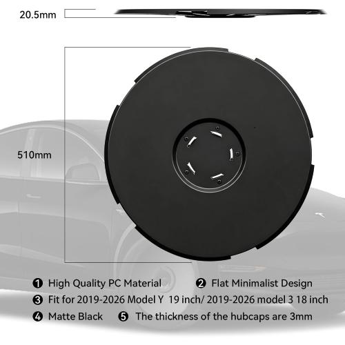 Wheel Cover Hubcaps with Rim Protectors - PC Material, Compatible with 2019-2026 Tesla Model 3 18 inch&2019-2026 Tesla Model y 19 inch,Set of 4 (Matte Black