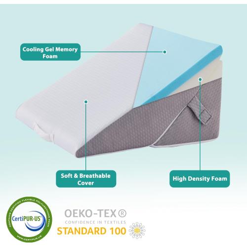 Wedge Pillow for Sleeping, Adjustable 9&12 Inch Foldable Bed Wedge Pillow Set, Orthopedic Memory Foam Triangle Pillows Wedge, 7-in-1 Elevated Pillows for Leg and Back Support, White/Grey