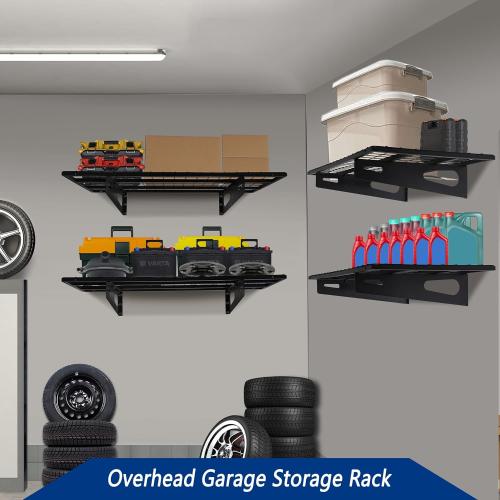 BLACK 2-Pack 1.5x3FT Garage Shelving 17.7-inch-by-35.8-inch Wall Shelf Garage Storage Rack Wall Mounted Floating Shelves, Black