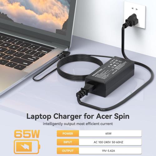65W Laptop Charger Compatible with Acer Spin 5 3 1 Series; Spin SP314-51, SP314-52, SP314-53, SP314-54, SP315-51, SP513-51, SP513-52N, SP513-53N, SP111-31, SP111-33, SP111-32N, SP113-31 Power Supply