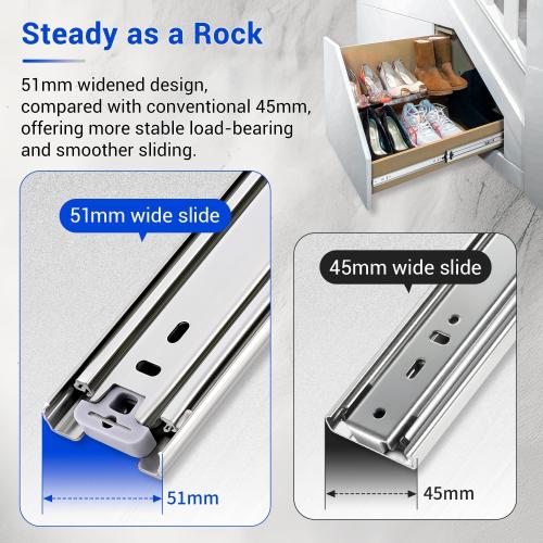 Heavy Duty Drawer Slides Full Extension Side Mount 14 16 18 20 22 24 26 28 30 32 34 36 40 Inch 150 Lbs Metal Dresser Cabine Rails Tracks Glides Runner 1 Pair (Without Lock, 14 Inch)