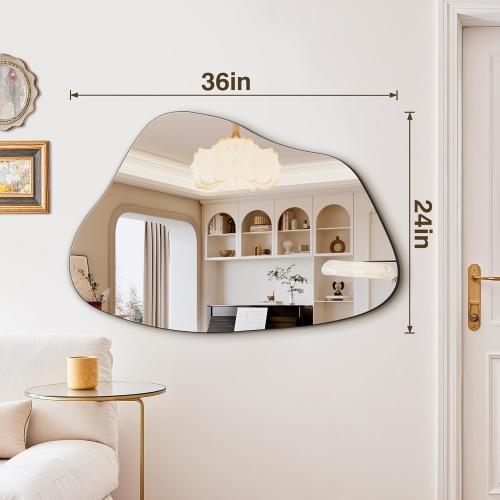 FICTOR Irregular Asymmetrical Wall Mirror, 36 x 24 Modern Decorative Mirror for Entryway, Bathroom, Bedroom, Living Room, Dining Room