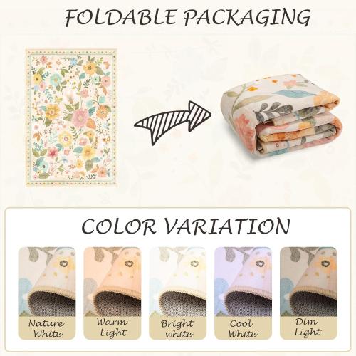 Floral 6x9 Area Rug Machine Washable Soft Print Boho Carpet Non Slip Doormat Low Pile Flower Area Rugs for Living Room Bedroom Nursery Kitchen Dining Room Indoor-Beige/White/Orange