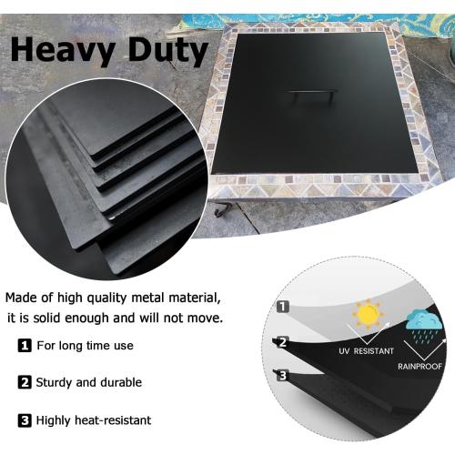 Fire Pit Cover Lid 34 x 34 Square Drop-in Outdoor Fireplace Cover Lid Multiple Sizes and Shapes Available Alloy Steel