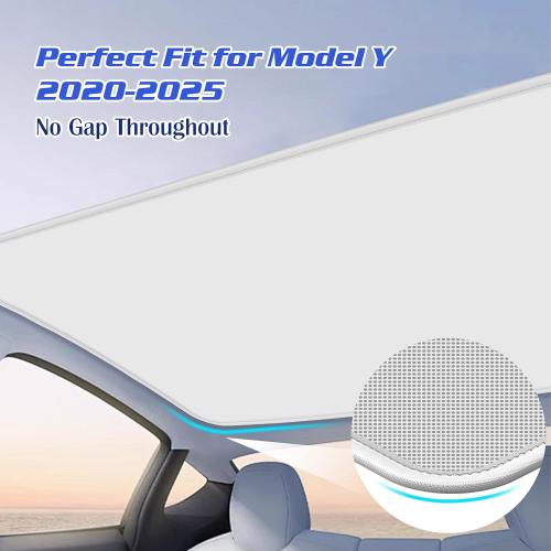 2025 Upgrade Tesla Model Y Sunshade Roof [No Gaps, No Sag] Heat Insulation Foldable Glass Roof Sun Shade with Nano Ice-Crystal Coatings, Accessories for Tesla Model Y 2020-2025, Tesla Interior