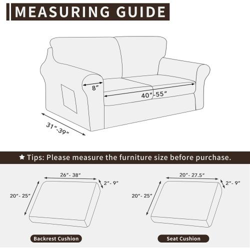 Easy-Going 5 Pieces Stretch Loveseat Couch Cover, Medium, Dark Grey | Washable Loveseat Slipcover Set for 2 Backrest and Seat Cushion Couch Anti-Slip Sofa Couch Cover Furniture Protector