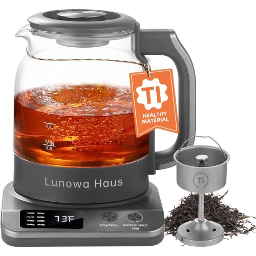 120V Titanium & Glass Electric Tea Kettle, Pro Steam Extraction for All Teas (Green, Black, Oolong), 11 Temp & 10 Strength Levels, 1.2L, 12H Keep Warm, BPA-Free, 1 Infusers