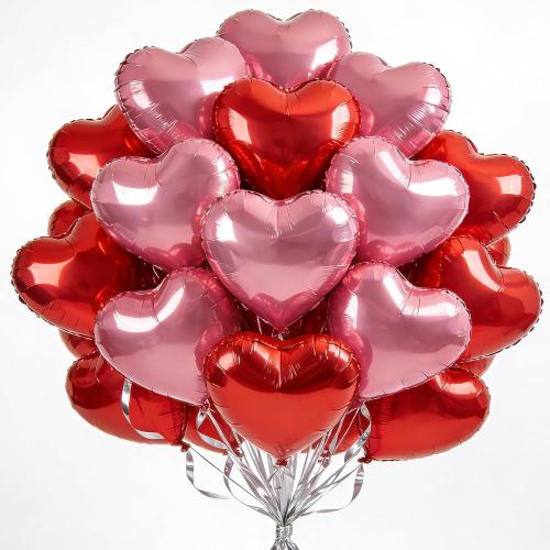 18 Inch Red & Pink Heart Balloons, 30 Pcs Heart Shaped Foil Balloons for Valentine‘s Day, Wedding, Birthday - 15 Red, 15 Pink Balloons set- Support Helium - Party Decorations
