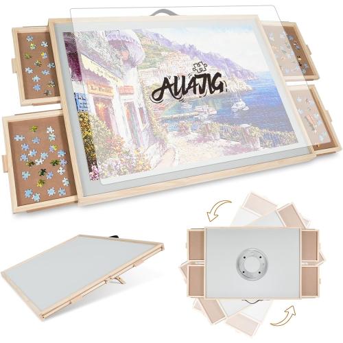 ALL4JIG 1500 Pieces 2-in-1 Tilting & Rotating Puzzle Board for Adults Gifts, Wooden Jigsaw Puzzle Table with 4 Drawers, Portable Board with Lazy Susan and Cover, 25.2 x 34.2