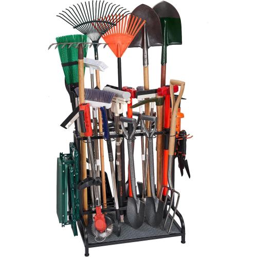 Garden Tool Organizer, Yard Tools Rack Holds 55 Long-Handled Tools/Rakes/Brooms for Garage Organization and Storage, Shed, Outdoor, Lawn, Heavy-Duty Steel, Black, Easy Assembly