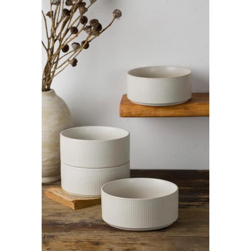 famiware Star Cereal Bowl Set, Soup Bowls Set of 6, Double Reactive Glaze, Stackable, 23oz Deep Bowls Suitable for Cereal, Popcorn, Oatmeal, Dessert - Dishwasher and Microwave Safe, Matte White