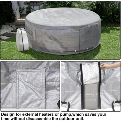 UCEDER Insulated Inflatable Hot Tub Cover,Round Spa Cover with External Heater/Pump Install Door Design,Energy-Saving and Eco-Friendly Spa Thermal Protection (Silver, 65 D x 28 H)