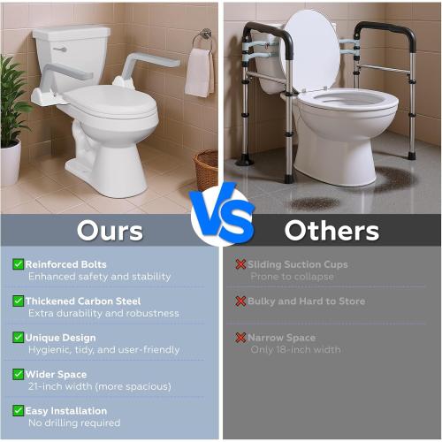 ZEAGUS Toilet Safety Rails for Seniors,500lb Heavy-Duty Toilet Safety Frame,Grab Bars,60° Adjustable & Space-Saving Toilet Assist Arms,Toilet Handles for Elderly,Disabled,and Mobility Impaired