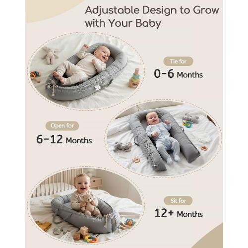 Baby Lounger - Infant Lounger for Newborn 0-24 Months, Pure Cotton Breathable Baby Nest Lounger Cover, Newborn Essentials for Baby Boys & Girls, Portable Baby Lounger for Home and Travel