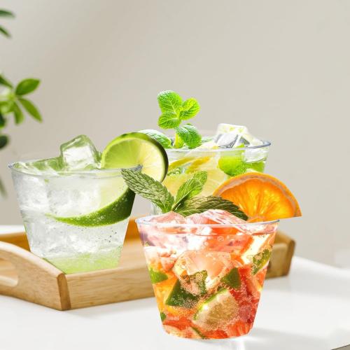 Lamosi 150 Pack 9 oz Clear Plastic Cups, Disposable Clear Plastic Cups, Fancy Clear Plastic Cocktail Cups for Wedding, Thanksgiving, Christmas, Parties