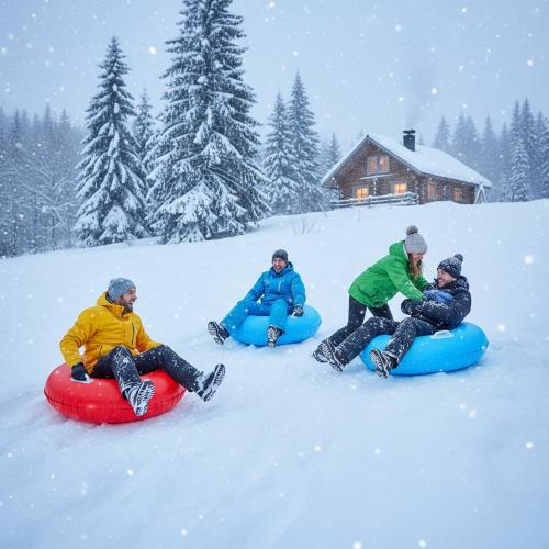 Shappy 2 Pack 36'' 40'' 47'' Snow Tube Inflatable Snow Sleds Heavy Duty Sleds Adults for Winter Outdoor Sports Toboggan with Handles Thickened Bottom