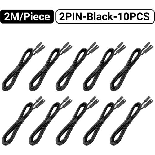 HAMRVL 10-Pack Flexible Extendable Cables for Under Cabinet Lighting Kit - 6.6ft/2m 2-Pin Extension Cord for Linkable Single Color Wall Panel Lights, LED Puck Light, Under Cabinet Strip Light (Black)