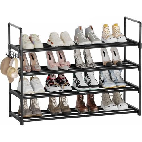 Shoe Rack - 4-Tier Shoe Organizer with Adjustable Shelf Height, Sturdy Shoe Storage Shelf, Perfect for Front Door Entrance, Closet & Entryway, Easy to Assemble, DIY Layering Options (M - 4 Tier)