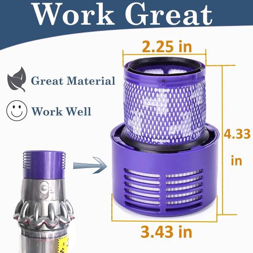 Replacement V10 Filters for Dyson V10 Cyclone Series, V10 Absolute, V10 Animal, V10 Total Clean, SV12, Replace Part No. 969082-01, 2 Pack Filters missing 1 from pack