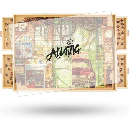 ALL4JIG 1500 Pieces Rotating Puzzle Board with 4 Drawers and Cover,25x34 Portable Wooden Jigsaw Puzzle Table for Adults,Lazy Susan Spinning Puzzle Boards Birthday Gift for mom