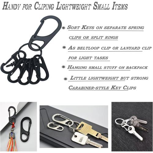 Small Carabiner Clips 1.25 inch/1.85 inch Snap Hooks with Fixed Eye Spring Gate Keychain Parocord Rope Clasps Accessories