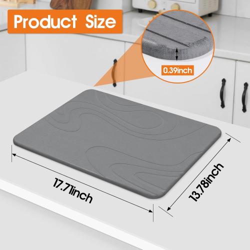 Stone Drying Mat for Kitchen Counter - 18x14 Dirt-Resistant Quick Drying Fast Absorbent Non-Slip Diatomite Mat, Natural Diatomaceous Earth Dish Drying Pad for Dish Rack(Dark Grey)