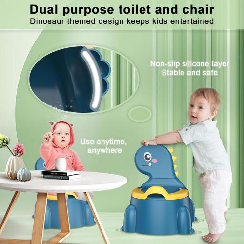 Potty Training Toilet, Toddler Potty Training Seat Baby Potty Chair, Dinosaur Toilet Potty Seat for Boys Girls Kids Toddlers, Portable Travel Potty with lid,Urinal, Splash Guard, Non-Slip Pad(Blue)
