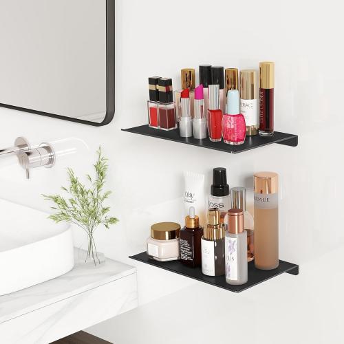 MKO 8 Small Floating Shelves for Wall, Metal Wall Mounted Shelf for Bathroom, Bedroom, Living Room, Kitchen, Little Mini Tiny Display Hanging Shelves for Books/Storage/Room Decor 2 Packs, Black