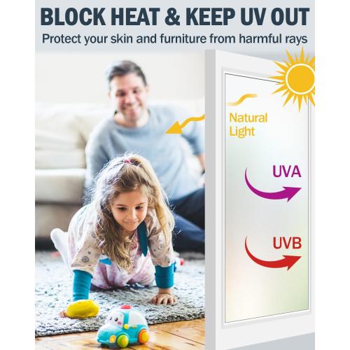 Window Privacy Film, Frosted Glass Static Cling, Self-Adhesive, UV Protection for Home Office (Pure, 47.2 x 78.7 Inch)