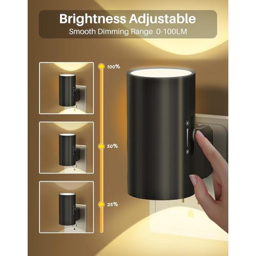 Night Lights Plug into Wall, LED Plug in Night Light, Dusk to Dawn Light Sensor, 0-100LM Adjustable Brightness Wall Light, Soft White 3000K, Dimmable Night Lights for Hallway Bedroom Stairway, 2 Pack