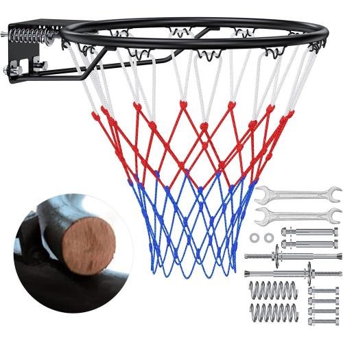 Basketball Rim, 18 Replacement Wall Mounted Outdoor Basketball Hoop, Heavy Duty Solid Steel, Double Spring Basketball Hoop Rim with All Weather Net for Indoor and Outdoor Hanging