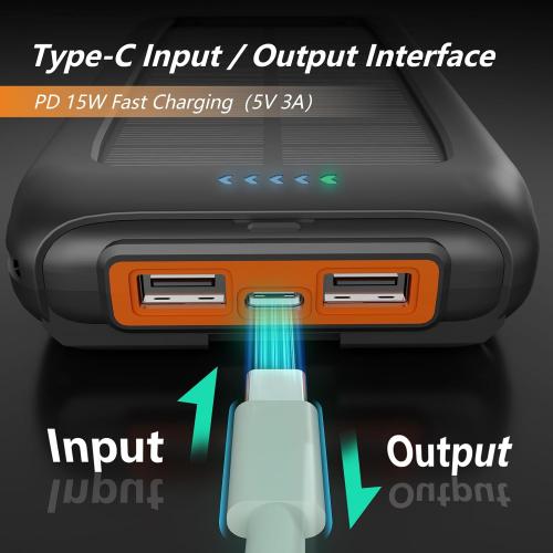 Solar Charger Power Bank 49800mAh, Portable Solar Phone Charger with 2 USB-A & USB-C Ports, 15W Fast Charging for iPhone, Samsung and More, Dual Flashlightfor Camping, Travel & Emergency Backup