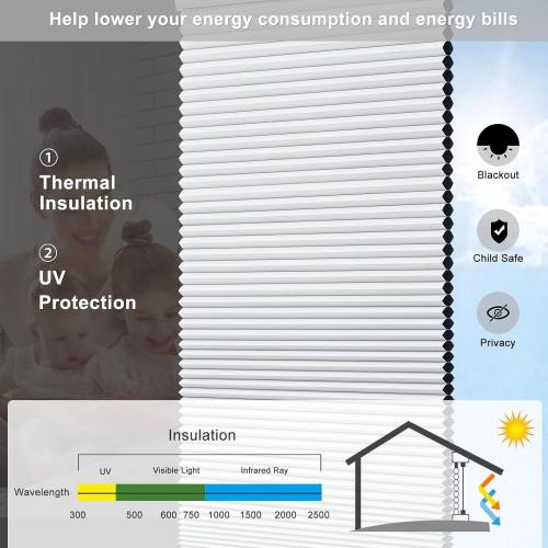 Changshade Honeycomb Shades Cordless for Indoor Windows, Cellular Blinds Blackout Shade for Bedroom Bathroom Heat Blocking Thermal Insulated 1.5 Inch Accordion Window Pleated Shades, 44 Wx72H, White