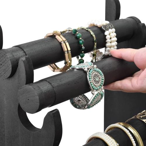 Ikee Design Antique Wooden 4 Tier Jewelry Bracelet Display Stand Bangle Scrunchie Organizer Holder for Store, Showcase and Home Storage, 12 W x 9 D x 14 H, Black Color