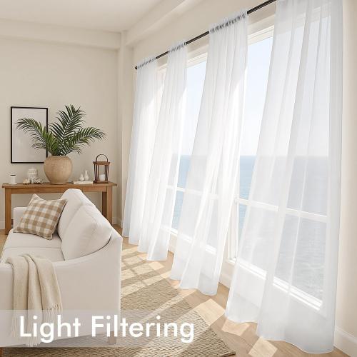 MIULEE White Sheer Curtains 84 Inches Long, 4 Panels Set, Light Filtering Rod Pocket Voile Drapes for Living Room and Bedroom, Airy Soft Fabric Window Treatments, 42 x 84 Inches