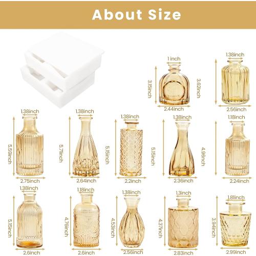 Gold Amber Glass Bud Vases Set of 12, Small Vases for Flowers, Champagne Mini Vintage Vases for Centerpieces,Bud Vase in Bulk for Wedding Decor,Single Flowers,Office and Home Table Flower Décor