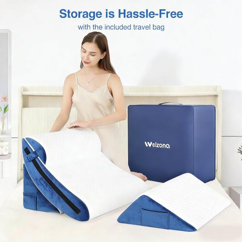 4Pcs Orthopedic Bed Wedge Pillow Set for Post Surgery, Gel-Infused Memory Foam Layer Wedge Pillow for Sleep Apnea, Leg, Knee, Back, and Arm Support, Sit up Pillow for Bed