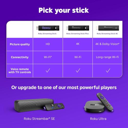 Roku Streaming Stick Plus 2025 - 4K & HDR Roku Streaming Device for TV with Voice Remote - Free & Live TV