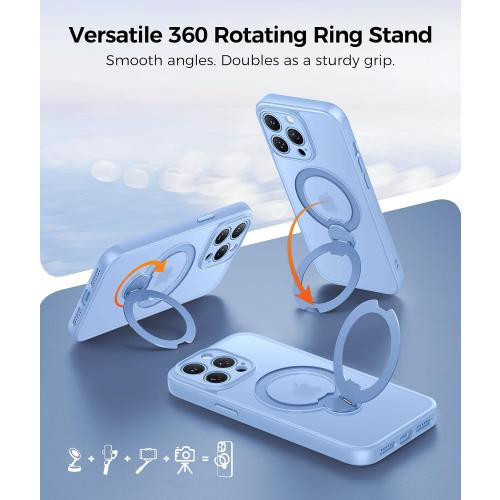 FNTCASE for iPhone 13 Pro Max Case with 360 Spin Magnetic Stand Light Blue