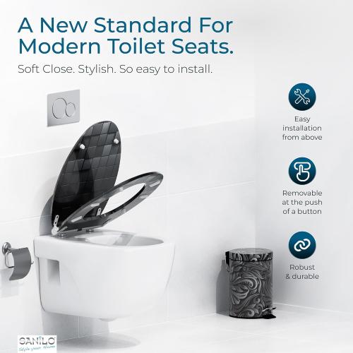 Sanilo Wooden Toilet Seat with Quick Release & Soft Close [ELONGATED] - Decorative & Slow Close Molded Wood Seat - With One Click for Easy Installation & Cleaning - With Adjustable Fit (Cube)