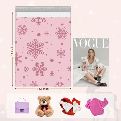 Metronic Cute Poly Mailers 14.5x19 50Pcs Shipping Bags for Clothes, Self Adhesive Snowflake Pink Shipping Envelopes for Small Business, Waterproof Packaging Mailing Bags for Holiday Gifts
