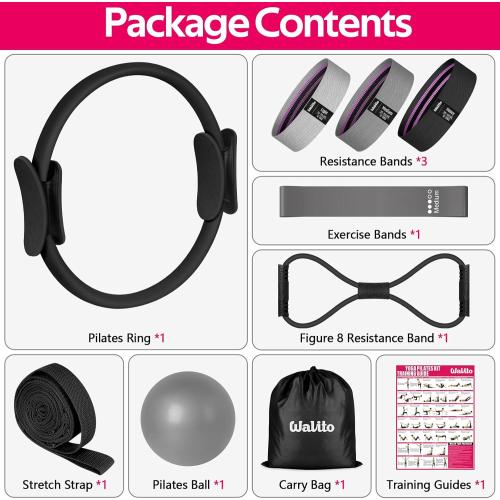 WALITO Home Pilates Kit for Women,Pilates Ring Set with Magic Circle,Resistance Bands,Figure 8 Workout Bands,Mini Ball, Compact Toning Fitness Essentials Starter Set Accessories Gift