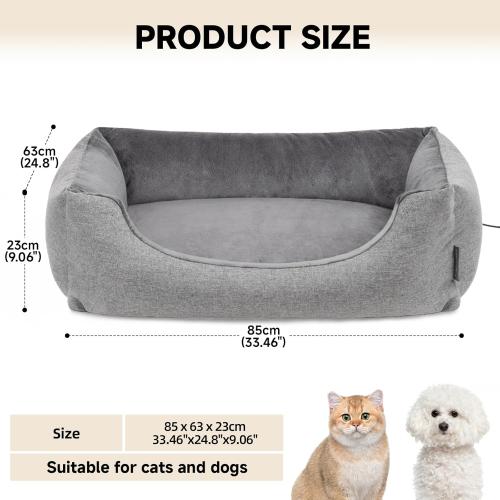 Heated Dog Bed with Auto Sensing Heated pad, 3-Temperature Settings & Chew-Resistant Cord - 33x25 Inch Luxury Sofa-Style Heated Pad for Large Dogs