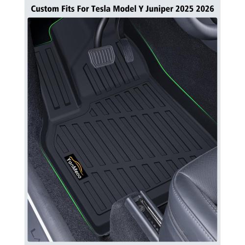 Floor Mats Custom for Tesla New Model Y Juniper 2025 2026 5-Seat Cargo Liner with Backrest Mat All Weather TPE Full Set with Front Trunk Mat Rear Cargo Liner for Juniper Automotive Accessories, Black