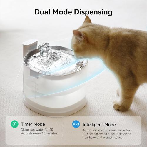Cheerble Pumpless Cat Water Elfin Fountain, Wireless Pet Fountain Battery Operated, 2L/67oz E1  Automatic Water Dispenser Cats & Dogs MagDrive™ Technology Stainless Steel Tray, No Cleaning Hassle