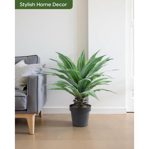 Velener Artificial Agave Plant in Black Pot with Real Stone Pebbles, Large Fake Agave Plants with Green Serrated Leaves, Faux Yucca for Indoor and Outdoor Decor-32 Inches Tall, 40 Leaves