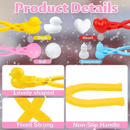 Snowball Maker, 4 Pack Snowball Mold for Kids, Snowball Mold Snow Toys, Outdoor Beach Toy Snowball Maker Toys with Handle, Birthday Xmas Gifts for Kids Ages 2-10