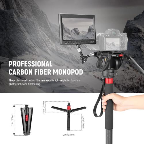 NEEWER 71.6 Pro Camera Monopod with Feet, Carbon Fiber Telescopic Video Monopod with QR Plate Compatible with DJI RS Gimbals, Removable Base for Camera Camcorder, Max Load 13.2lb/6Kg, TP71