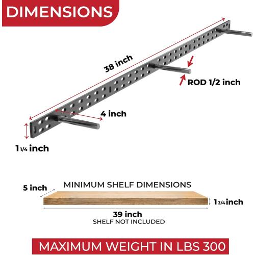 Set of 2 Floating Shelf Brackets 38 inch Multiple Mounting Location Hit 3 Studs Heavy Duty Perfect Bracket for Long Shelf/ Hidden Wall Shelves Support Hardware Kitchen/Living Room/Office (4 inch Rods)