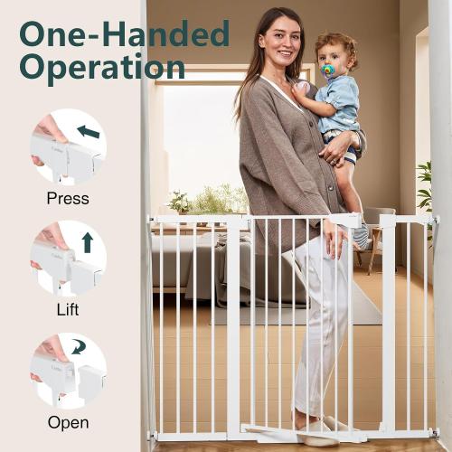 Cumbor 36 Extra Tall Baby Gate for Stairs, 29.7-48 Wide Dog Gates for Doorways, Auto Close Safety Gate for Babies and Pets, Easy Install, Pressure Mounted, Fits Doorways, Stairs, Entryways, White
